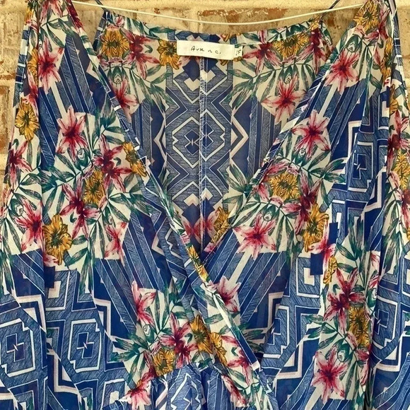 Ark n c. Blue Geometric Floral Sheer Cold Shoulder Maxi Dress - Picture 8 of 14